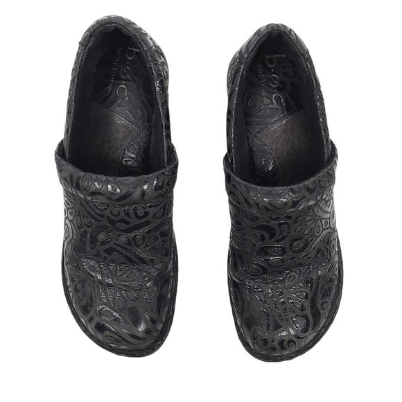 b.o.c. Born Concept Black Peggy Clogs Tooled Leather Slip On Shoes Women Size 7 - Picture 3 of 12